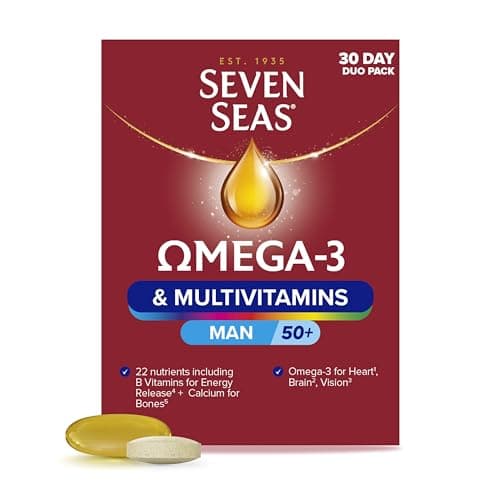 Image of Seven Seas Omega-3 and Multivitamins Man 50plus, 30-Day Duo Pack, with B Vitamins and Calcium, 30 Omega-3 Capsules and 30 Multivitamin Tablets