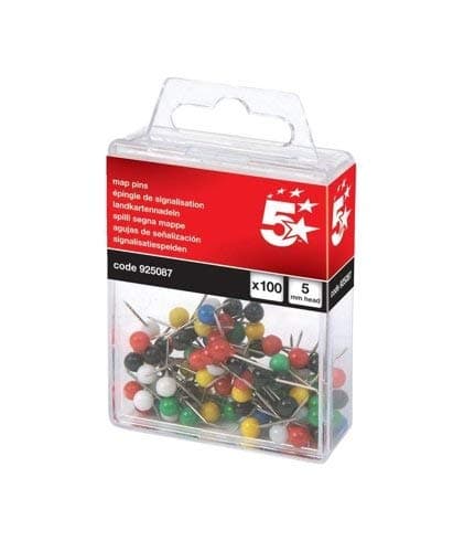 Image of 3 X Map Pins 5mm Head Assorted [Pack of 100]