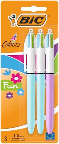 Image of BIC 4 Colours Pens Multicolour Fun - 4 Colours Pastel Barrel Retractable Ballpoint Pens - Pack of 3