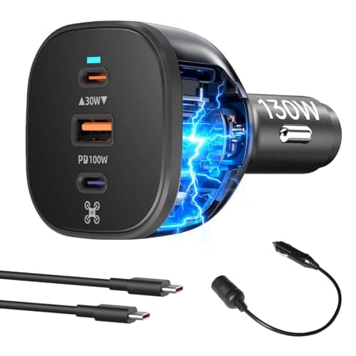 Image of LKTOP 130W Drone Car Charger for DJI/Potensic/Holy Stone/Skyrover, 3-Port USB-C/USB-A Power Adapter for DJI Mini/Air/Mavic 4 Pro/Mavic 3/Avata/Flip/Neo Series, Charging Hub (Extension Cord Included)