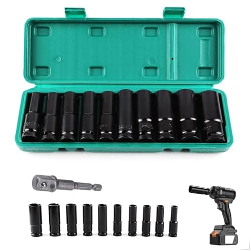 Image of Crozgan Deep Impact Socket Set,11pcs 1/2 inch 10 to 24mm Metric Deep Socket Set with 1/4 inch Hex Shank Drive Extension Bar for Car Home DIY and Repair
