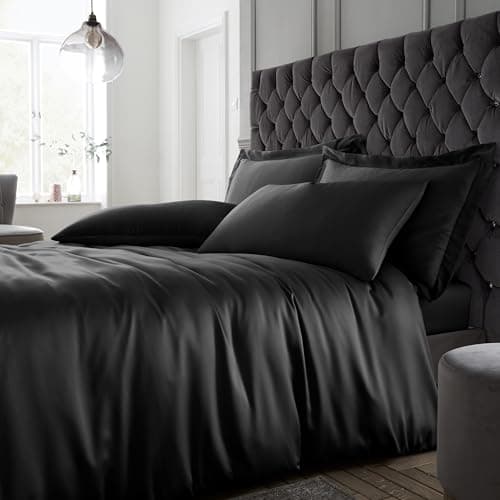 Image of Catherine Lansfield Silky Soft Satin Single Duvet Cover Set with Pillowcase Black