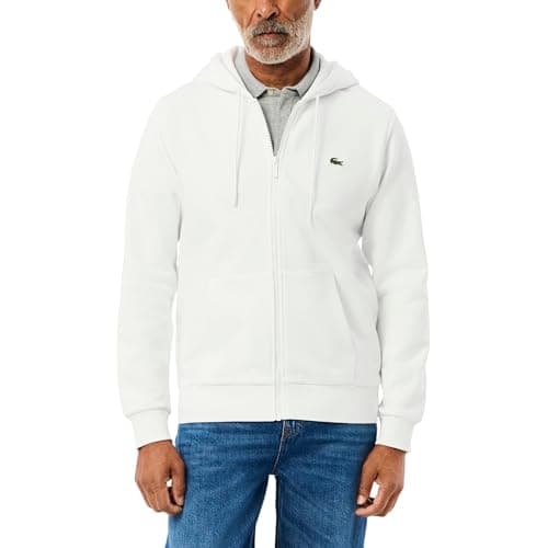 Image of Lacoste Men's Classic Fit Zipped Fleece Sweatshirt, White, M