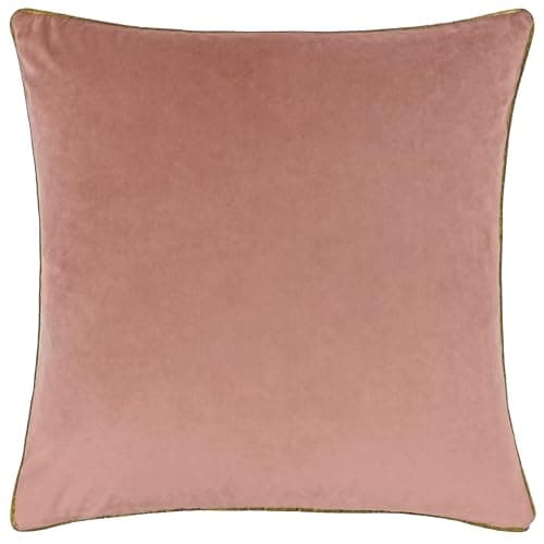 Image of furn. Meridian Velvet Cushion Cover with Feather Rich Filled Inner Pad – Luxury Piped Design (Blush/Gold, 55 x 55 cm)