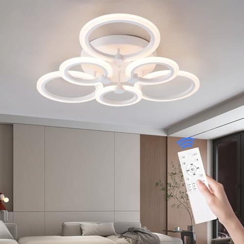 Image of Hudi Fyier Modern LED Ceiling Light,6 Rings Dimmable 3000K-6500K White Close to Ceiling Lamp with Remote for Living Room,Bedroom,Dining Room,Office