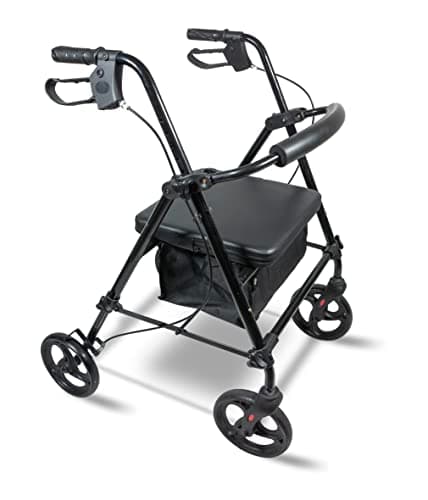 Image of Aidapt Rollator 4 Wheel with Seat,Lightweight,Padded Backrest,Height Adjustable,Ergonomic Handle Brakes,Shopping Bag,8" Puncture Proof Wheels,Folding,Elderly Mobility Aid,NO Tools Required