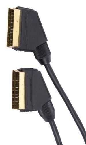 Image of World of Data 1m SCART Cable | Full Copper Wire | 21 Pin | Gold Plated | Audio Video AV Lead | Male to Male | Black