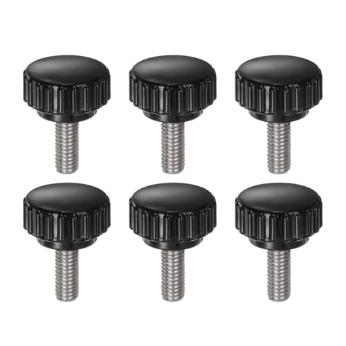 Image of sourcing map 6pcs Knurled Clamping Knobs M6 x 16mm Metric 304 Stainless Steel Male Thread Thumb Screw on Type 22mm Plastic Round Head Threaded Hand Bolt Stud Knobs Black