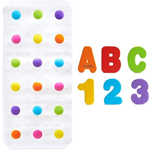 Image of Munchkin Dandy Dots Non Slip Baby Bath Mat, Colourful Bubble Bath Mat & Shower Mat & Learn Baby Bath Foam Letters & Numbers, Mess-Free Baby Bath Toys & Shower Toys, Sticks on Tiles & Porcelain