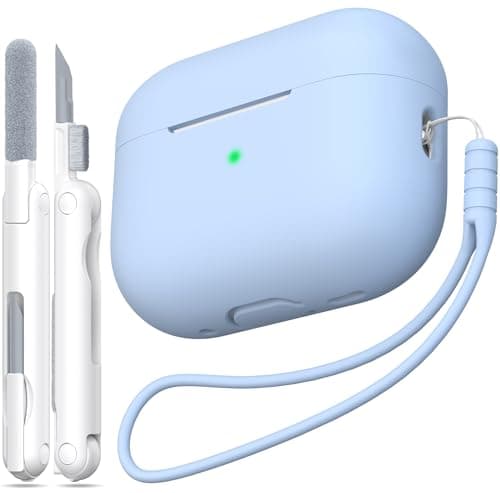 Image of MHYALUDO Compatible with AirPods Pro 2nd Generation Case Cover, Anti-Fall Soft Silicone Shock-Absorbing Compatible with AirPods Pro Case Skin Touch with Lanyard and Cleaning Kit, Sky blue