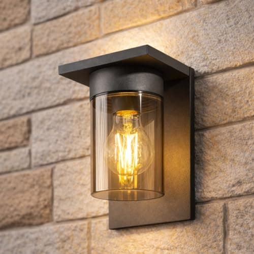 Image of CGC Lighting Outside Outdoor Wall Light Security Modern Weatherproof Mains Power Door Patio Porch Exterior Smokey Diffuser (Dark Grey Lantern)