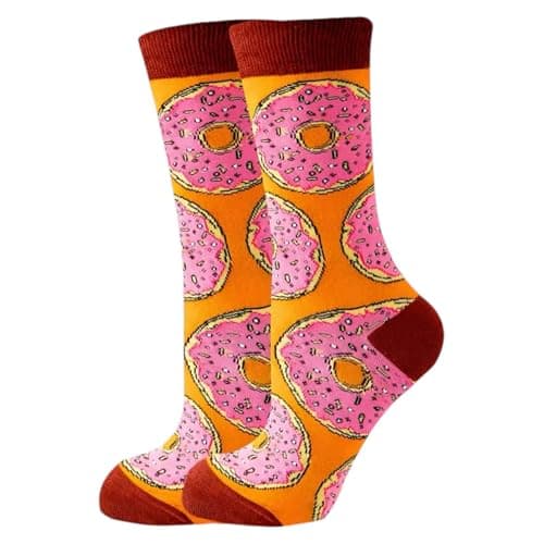 Image of Donut Funny Novelty Socks - Sweet Food Doughnut Design - Orange Cotton Blend Gift Mens Womans UK Size 5-11 - 1 Pair