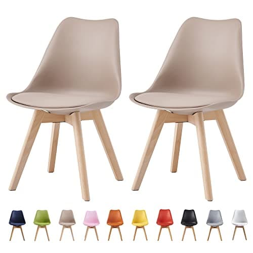 Image of mcc direct Set of 2 Dining Chairs Wooden Legs Soft Cushion Pad Stylish DELUXE Retro Lounge Dining Office EVA (Brown)