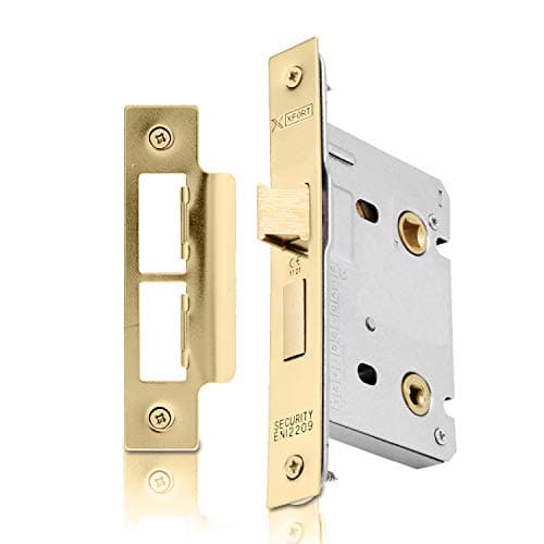 Image of XFORT® Polished Brass Bathroom Lock 75mm for Internal Wooden Doors, Mortice Door Lock for Bathroom, Door Latch Mechanism and Thumbturn Locking Door Security, CE Approved and Fire Rated Protection