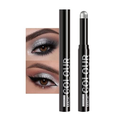 Image of Silver Eyeshadow Pen, Metallic Silver Gray Shimmer Eyeshadow Stick Crayon, Smooth Long-Lasting Waterproof Effortless Blendable Cream Eye Makeup Pencil, Gift for Women