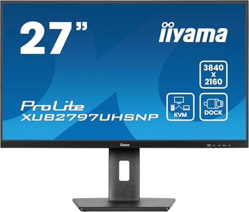 Image of iiyama XUB2797UHSNP-B1 27 inch IPS USB-C Dock Display 96W Charging, 4ms, 3840x2160, RJ45/HDMI/DP, 1 x DP-OUT(MST), 4 x USB Hub, KVM, Height Adjustable Stand, 5 Yr Warranty