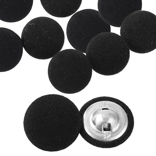 Image of 10 Pcs 20mm Fabric Covered Black Buttons, Round Metal Shank Crafting Sewing Buttons for Suits Dress Gowns Blouses, Vintage Covered Cloth Button for DIY Project (Black)