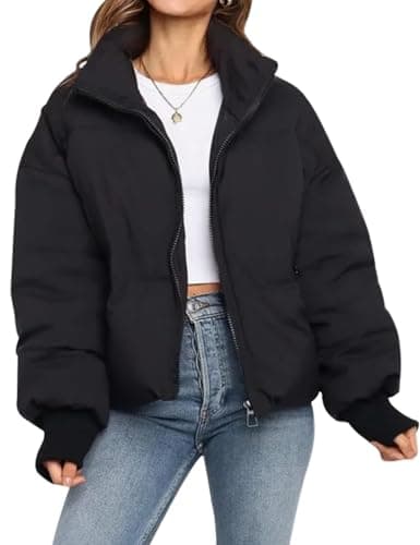 Image of Yimoon Women's Winter Cropped Puffer Jacket Crop Warm Quilted Jacket Short Padded Outerwear Coats, Black, S