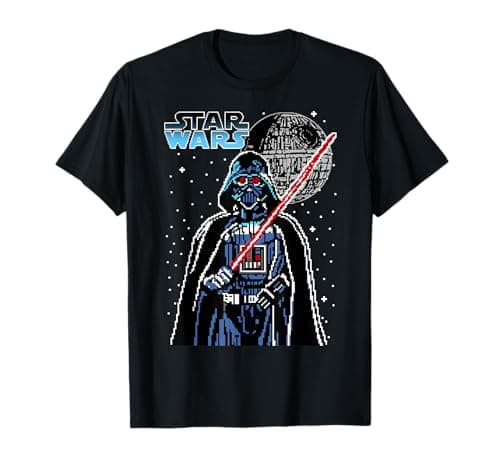 Image of Star Wars 8-bit Pixel Darth Vader Death Star T-Shirt