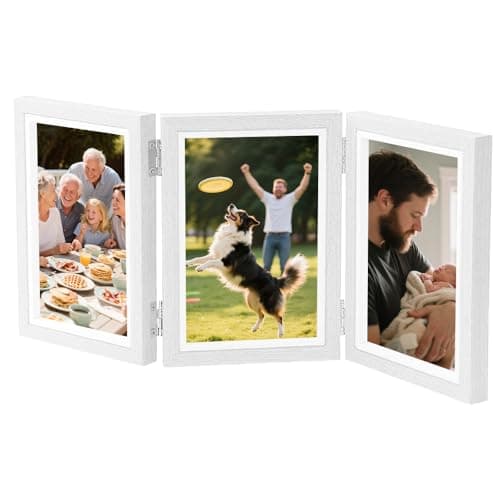 Image of Triple Photo Frame, Picture Frame Collage for 3 Photos, Foldable Wooden Picture Ideal for Wedding/Family Tabletop Desk Display (6x4 White)
