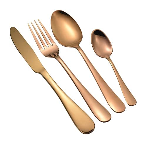 Image of 1Above 16 Pieces Cutlery Set for 4 People, Stainless Steel Flatware Set with Spoon, Knives and Fork. Dishwasher Safe, Easy Clean, Mirror Polished (Copper)