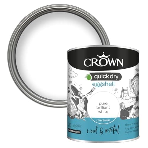 Image of CROWN Pure Brilliant White - Quick Dry Eggshell Paint - Wood & Metal - Non Yellowing - White Paint - 750ml