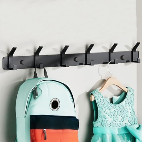 Image of QMAHA Coat Hooks Wall Mounted, Heavy Duty Coat Racks With 6 Hooks, Modern Hanger Rack for Hanging, Rustproof Clothes Hooks for Bedroom Office Entryway (Black)