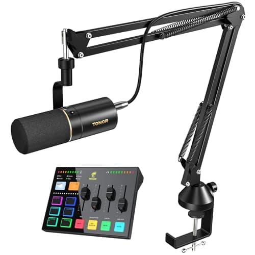Image of TONOR Podcast Equipment Bundle, Audio Interface and Dynamic Mic Set with Boom Arm, USB Audio Mixer with RGB, XLR Microphone, Studio Sound Quality, Complete Package for Content Creating, Streaming, E7