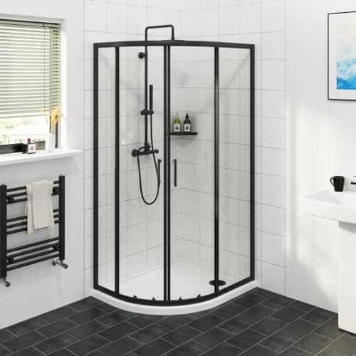 Image of NRG 1000 x 900mm Matte Black Framed Offset Quadrant Shower Enclosure Sliding Door 6mm Easy Clean Glass