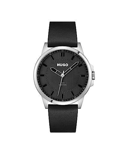 Image of HUGO Analogue Quartz Watch for Men #First Collection with Black Leather Strap - 1530188