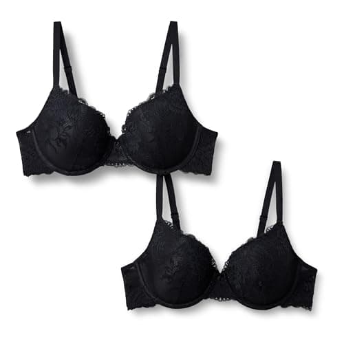Image of Amazon Essentials Women's Stretch Galloon Lace Full Cup Wired Bra, Pack of 2, Black, 32C