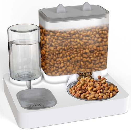 Image of 2 in 1 Automatic Pet Feeder, Food and Water Dispenser, for Small Cats And Dogs, 2.2L Food Feeder 1L Water Dispenser Gravity Dispenser Station for Home Travel Dark Grey