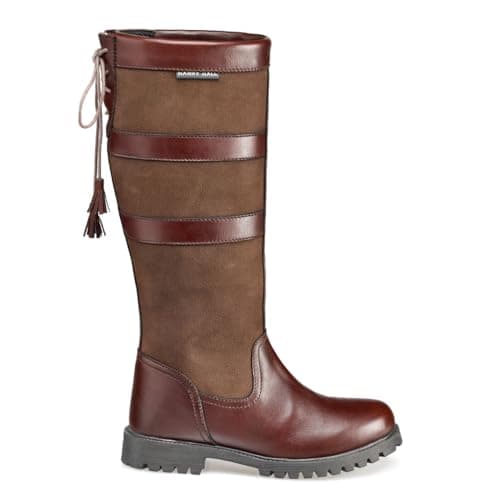 Image of Harry Hall Denton Wide Calf Long Country Boots - Water-Resistant, Durable Leather - Ideal for Countryside Walks, Not Suitable for riding - Dark Brown - 6