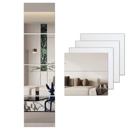 Image of MCLEULLA Full Length Acrylic Mirrors Stickers for Walls, 4pcs Self Adhesive Safe Plexi-glass Mirror, Shatterproof Wall-Mounted Stick On Makeup Large Full Body Mirror Home Workout Gym Hallway Tile