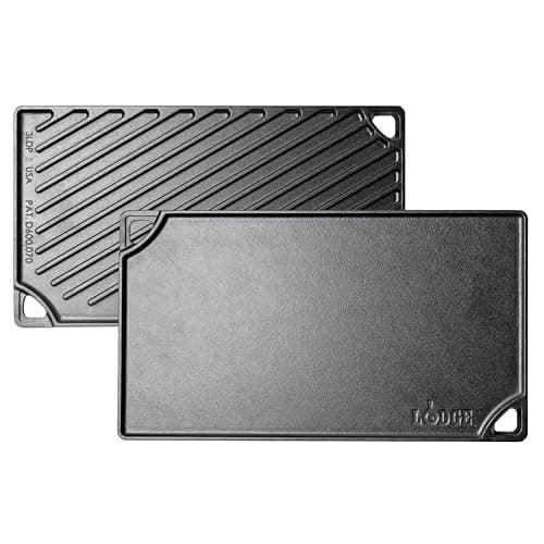 Image of Lodge Pre-Seasoned Cast Iron 2-in-1 Double-Sided Reversible Grill Pan/Griddle Plate for Indoor and Outdoor Use. Flat and Ridged. Induction, Oven, Grill and Metal Utensil Safe. Made in The USA