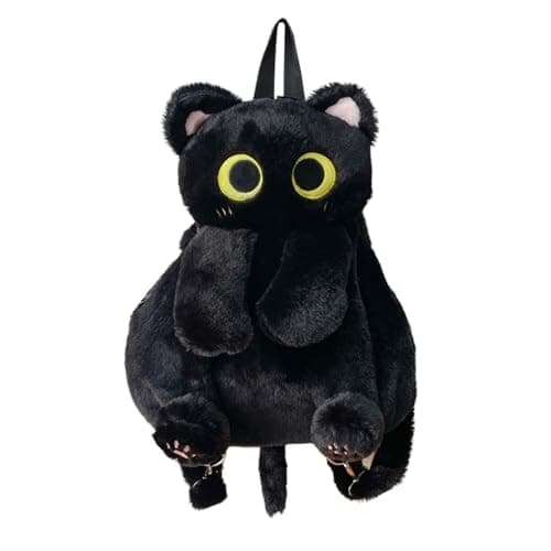 Image of CHUNLINLAODA Cat Shaped Backpack Cartoon Animal Backpack with Adjustable Strap Black Cat Plush Back-pack Plush Children's Back-pack for Women Girls (Black)