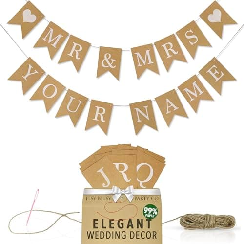 Image of Premium Reusable Personalised Banner - Mr and Mrs Sign - Wedding, Birthday, Engagement Party Decorations - Bride to Be, Just Married - Custom Banner