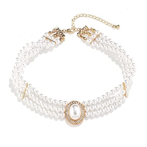Image of Aleasha Pearl Bead Choker 3 Layers for Women Pretty White Pearl Necklace Women Gold Vintage Wedding Bridal Jewelry