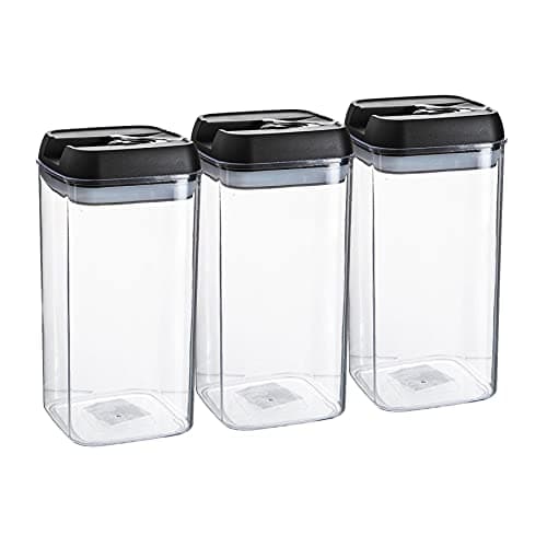 Image of Argon Table Food Storage Containers with Airtight Flip Lock Lids - 1200ml - Black - 3 Pack - Plastic Kitchen Storage Tupperware Pantry Food Organiser for Cereal, Oats, Sugar, Coffee, Biscuits, Tea