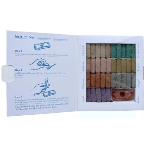 Image of Wild West Display Set of 70 Incense Smudge Bricks and Burner, Terracotta Holder, 7 Unique Fragrances, Natural Ingredients, 15 cm