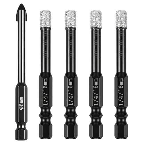 Image of 5 PCS Diamond Hole Saw, 1/4 Hex Shank Core Drill Bits, Diamond Core Drill Bits Set, Vacuum Brazed, 6mm Hole Saw for Glass, Ceramic, Porcelain, Tiles, Marble