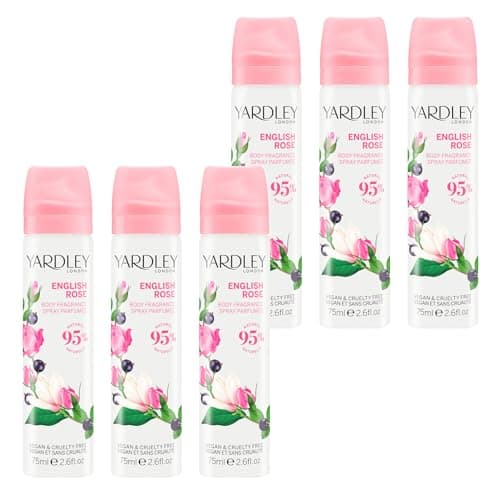 Image of Yardley London English Rose Body Spray for Women Floral Body Mist with Notes of Magnolia, Violet & Classic Rose Scent 6 x 75ml