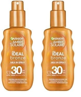 Image of Garnier Ambre Solaire Ideal Bronze Milk-In Spray, with Vitamin E, High UV Protection SPF30 (150ml) (Pack of 2)
