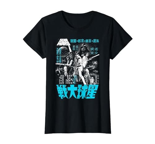 Image of Star Wars Classic A New Hope Kanji Poster Graphic T-Shirt T-Shirt, Women, Black, Large