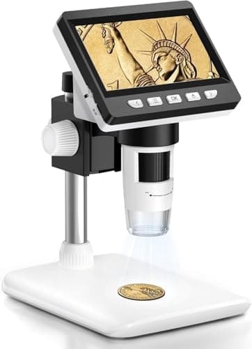 Image of Coin Microscope, Aopick 4.3 Inch USB Microscope with 50X-1000X Magnification, 1080P Digital Microscopes with 8 Adjustable LED Light Microscopes for Adults, PC View, Compatible with MacOS & Windows