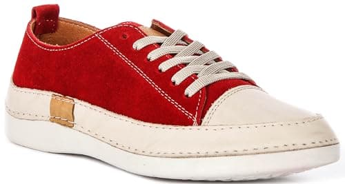 Image of JUSTINREESS ENGLAND Sammy Suede Women's Soft Feel Comfort Lace Up Shoe Trainers (Red, UK 6)