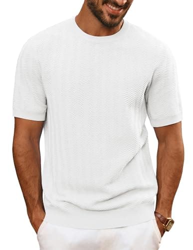 Image of PJ PAUL JONES Mens T Shirt Crew Neck Knitted Tee Shirt, Casual T Shirts UK Short Sleeve White M