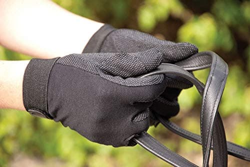 Image of Rhinegold Cotton Pimple Grip Horse Riding Gloves - Black - Extra Large - Non-Slip Lightweight Women's Equestrian Gloves with Velcro Fasten and Elasticated Wrist - Riding Gloves Ladies Equestrian