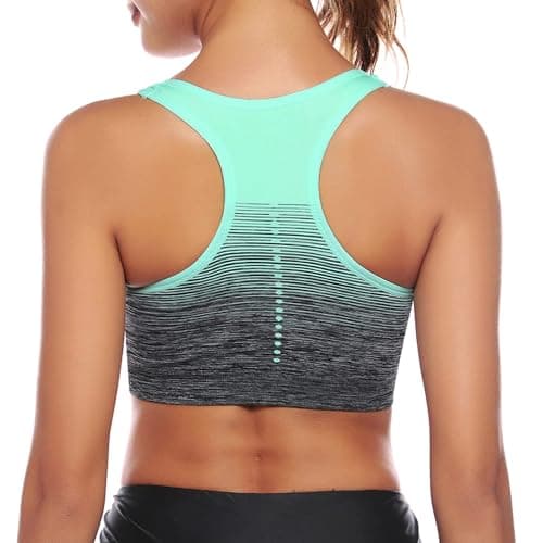 Image of Sykooria Women's Sports Bra Mid Support Wirefree Racerback Workout Bra Removable Padding Yoga Gym Running Crop Top(Green,L)