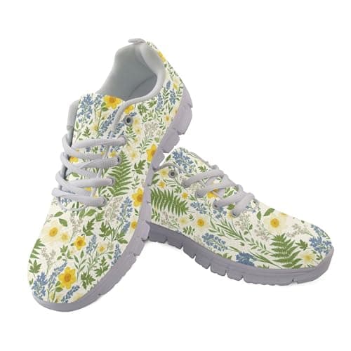 Image of Allhaitong Womens Sneakers Floral Print Casual Lightweight Comfortable Footwear for Running Walking Athletic White Sole Tennis Shoes